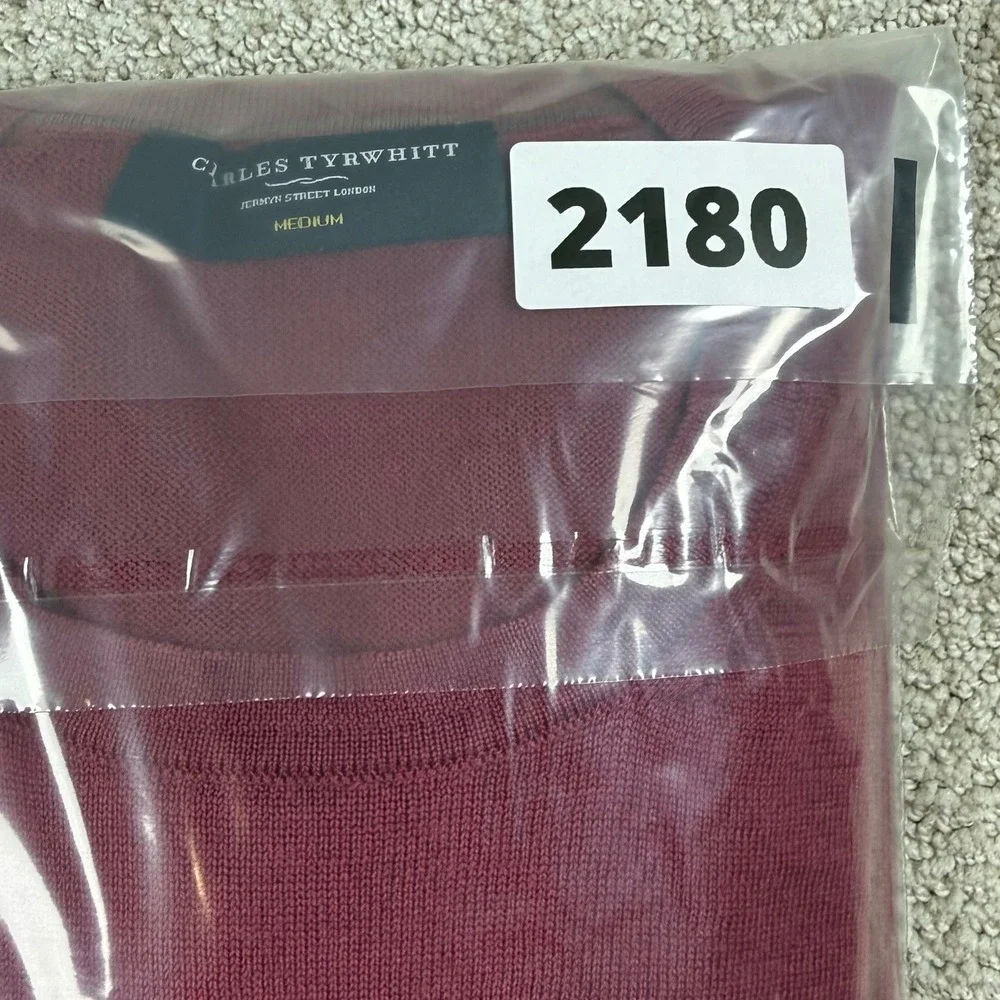 Charles Tyrwhitt Mens Medium Burgundy Extra Fine Merino Wool Crew Neck Sweater